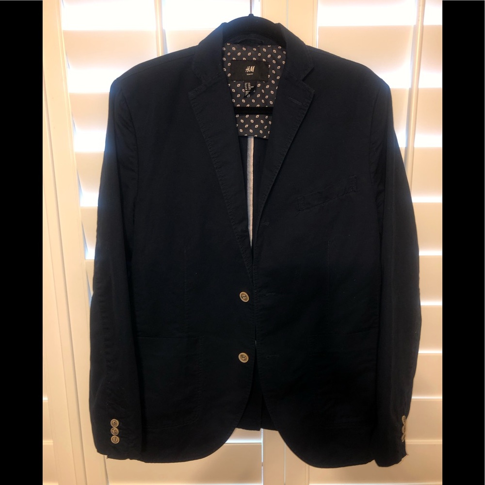 H&M men’s navy blue cotton sport coat/jacket size 42R, slim fit